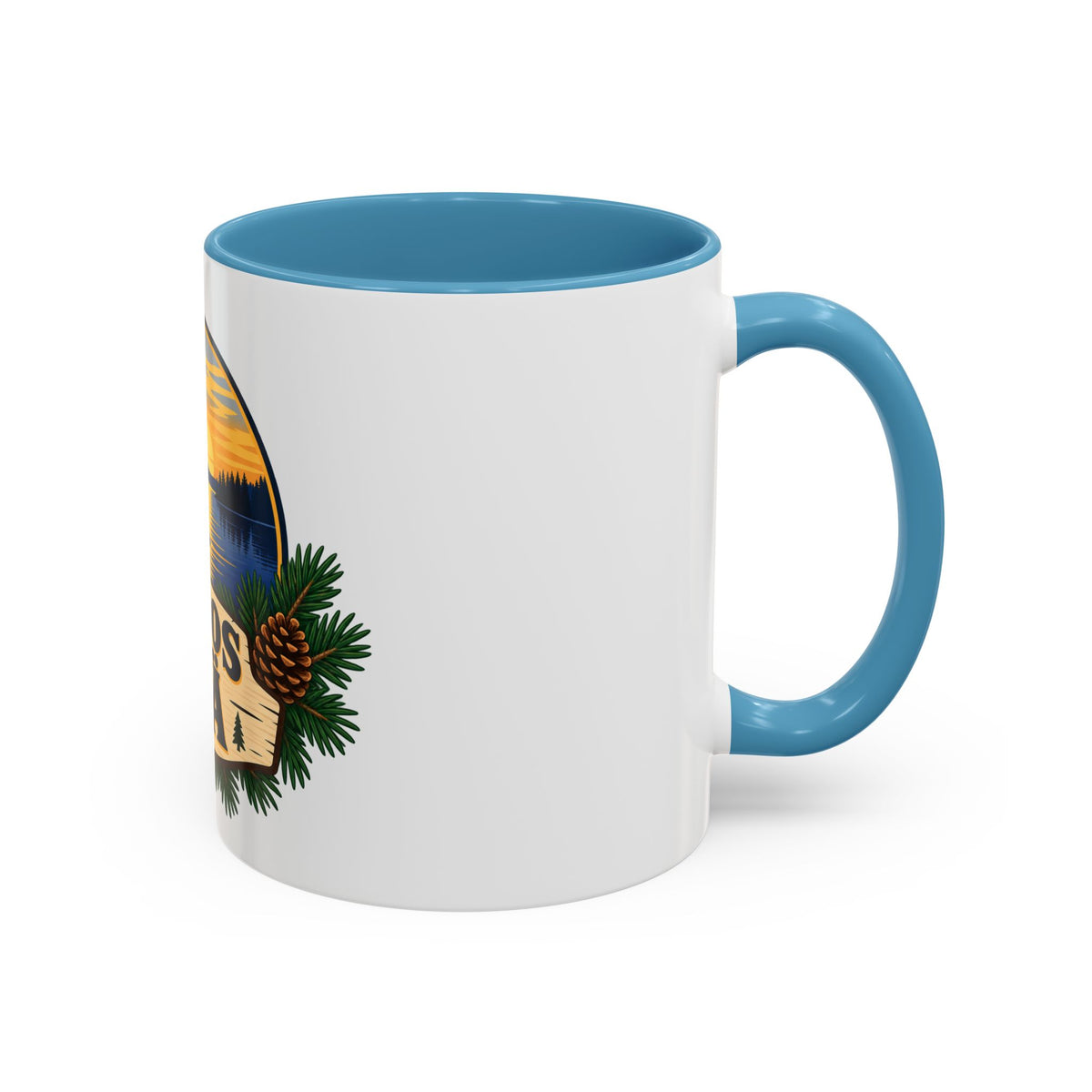 Kiitos Isä Finnish Thank You Dad Coffee Mug — Rustic Lake Sunset Accent Mug