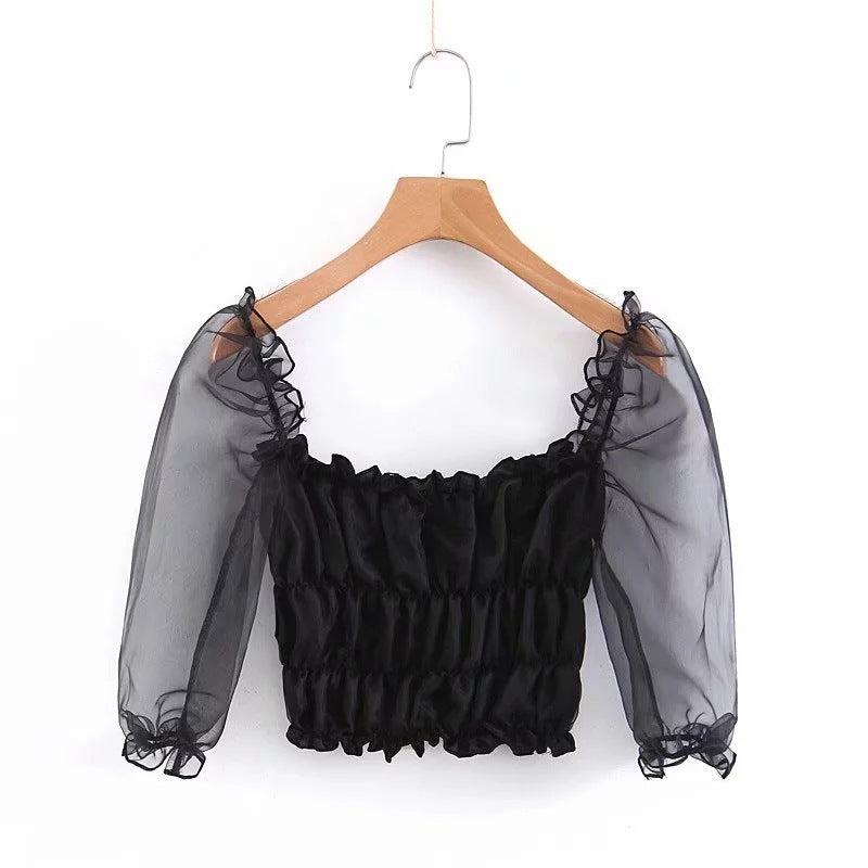 Mesh Puff Sleeve Top