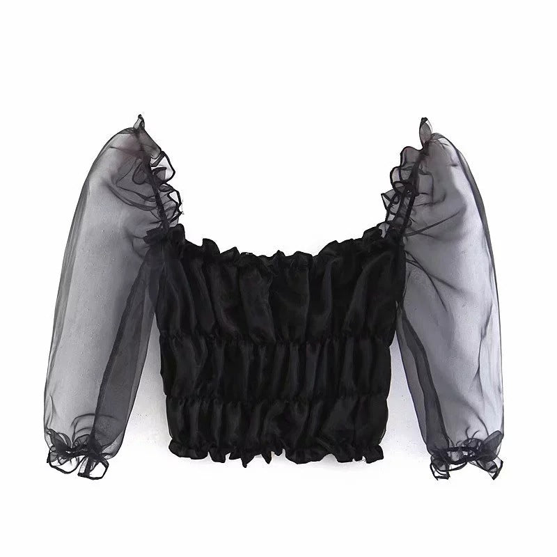 Mesh Puff Sleeve Top