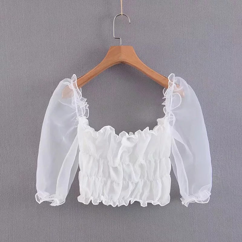 Mesh Puff Sleeve Top