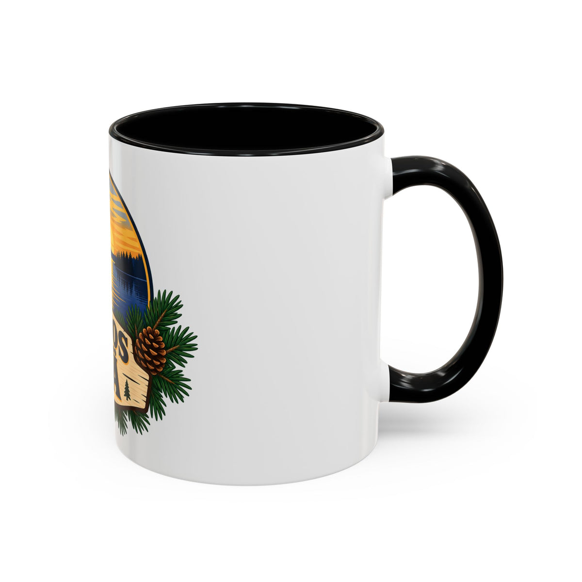 Kiitos Isä Finnish Thank You Dad Coffee Mug — Rustic Lake Sunset Accent Mug